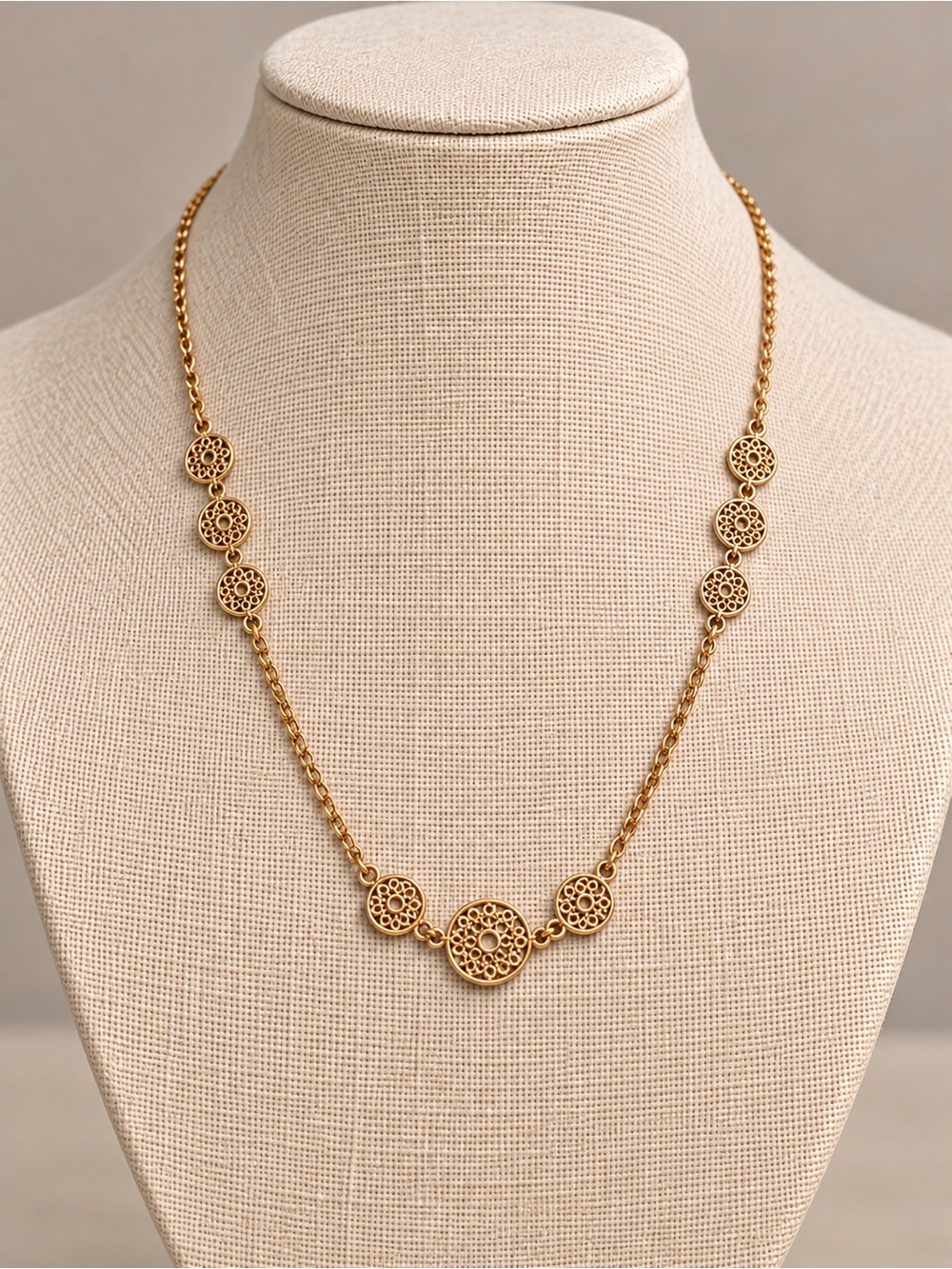 Gold Tone Filigree Medallion Statement Necklace – Vintage Inspired
